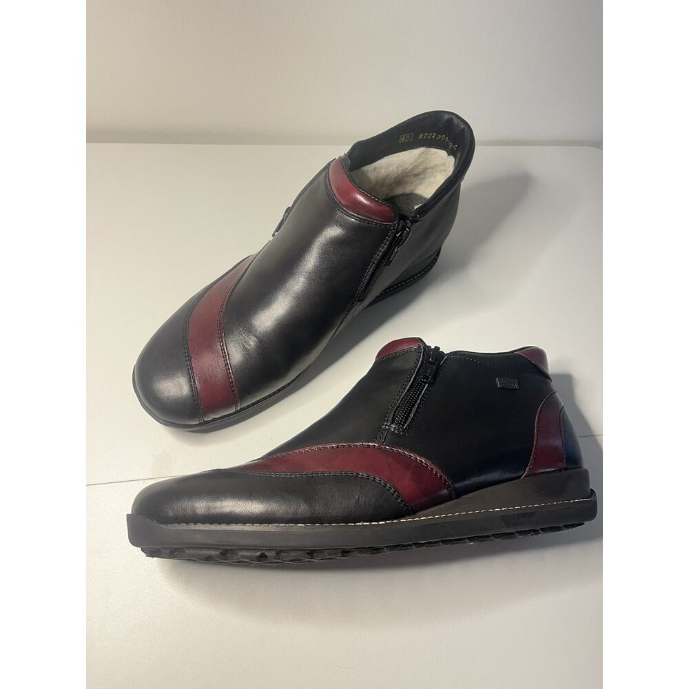 NEVER WORN! Rieker Leather Zip Comfort Shoes Burgundy Red Black Size 40 EU/9 USA